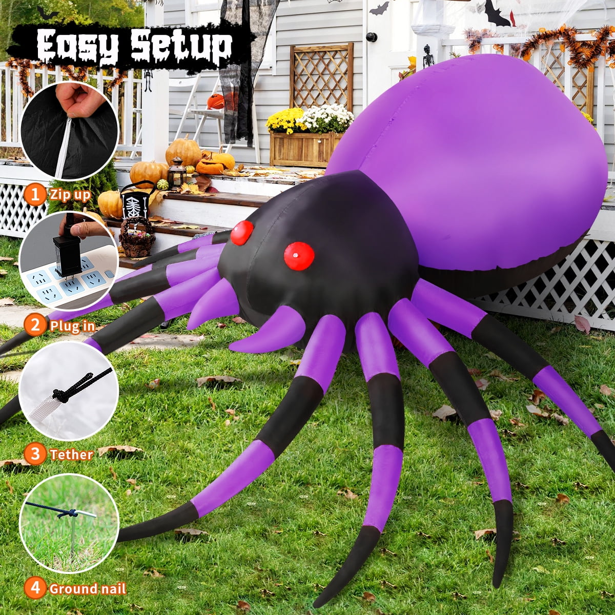 Witchwood™ Halloween Inflatable 5 FT Halloween Spider Inflatable, Inflatable Halloween Spider Halloween Blow Up Spider with LED Lights, Outdoor Halloween Decorations Clearance for Halloween/Holiday/Party