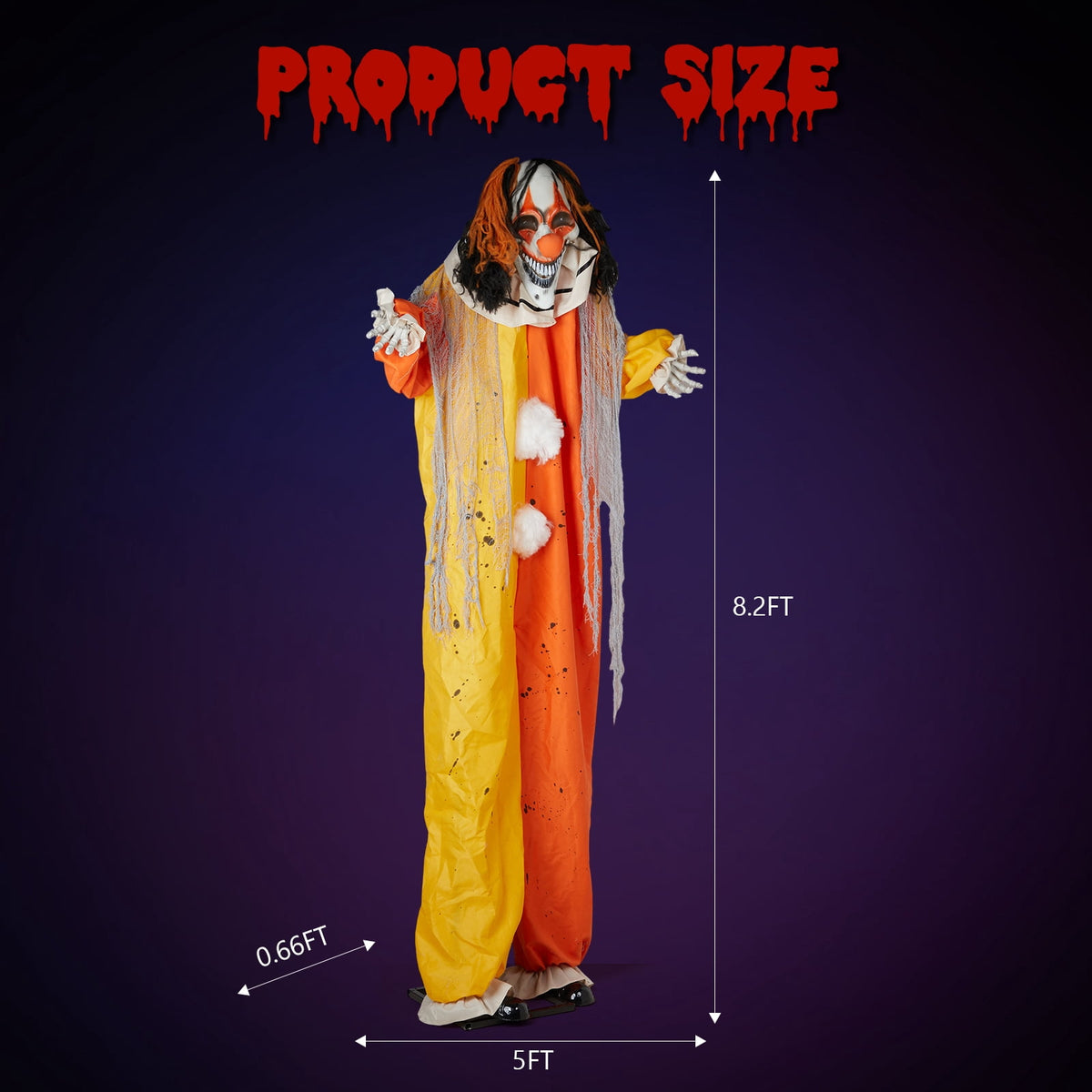 Witchwood™ 8 ft Clown Animated Halloween Decoration Clown w/ Pre-Recorded Screaming, LED Eyes
