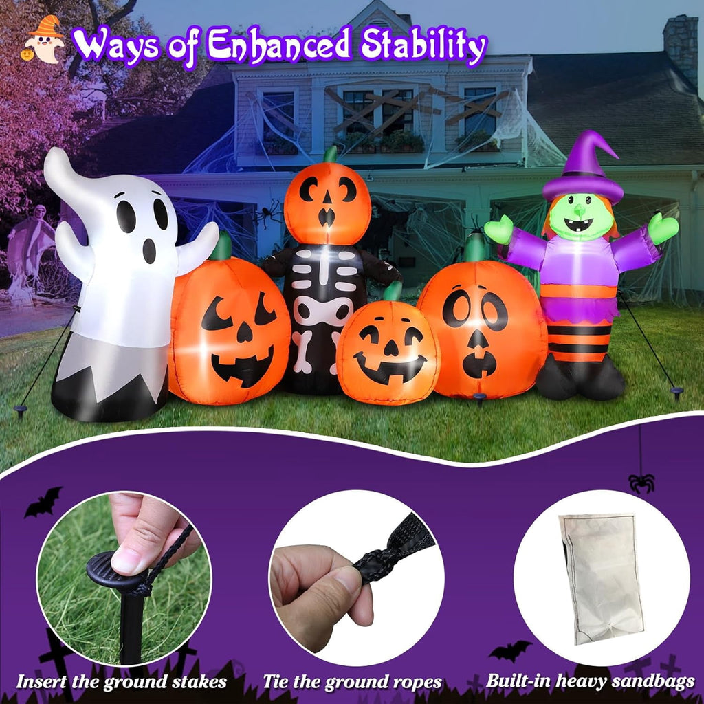Witchwood™ 8FT Length Halloween Inflatable Witch, Ghost, with Pumpkin Outdoor Decoration for Party Garden Lawn House Holiday Decor,Built-in LED Lights & Powerful Air Blower