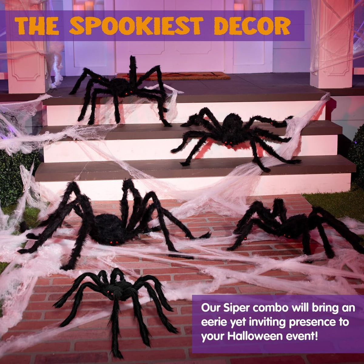 Witchwood™ 5 Pack Giant Spider Halloween Decorations,Scary Spider Halloween Decorations Outdoor Party Decorations Props Halloween Yard Decorations,Black