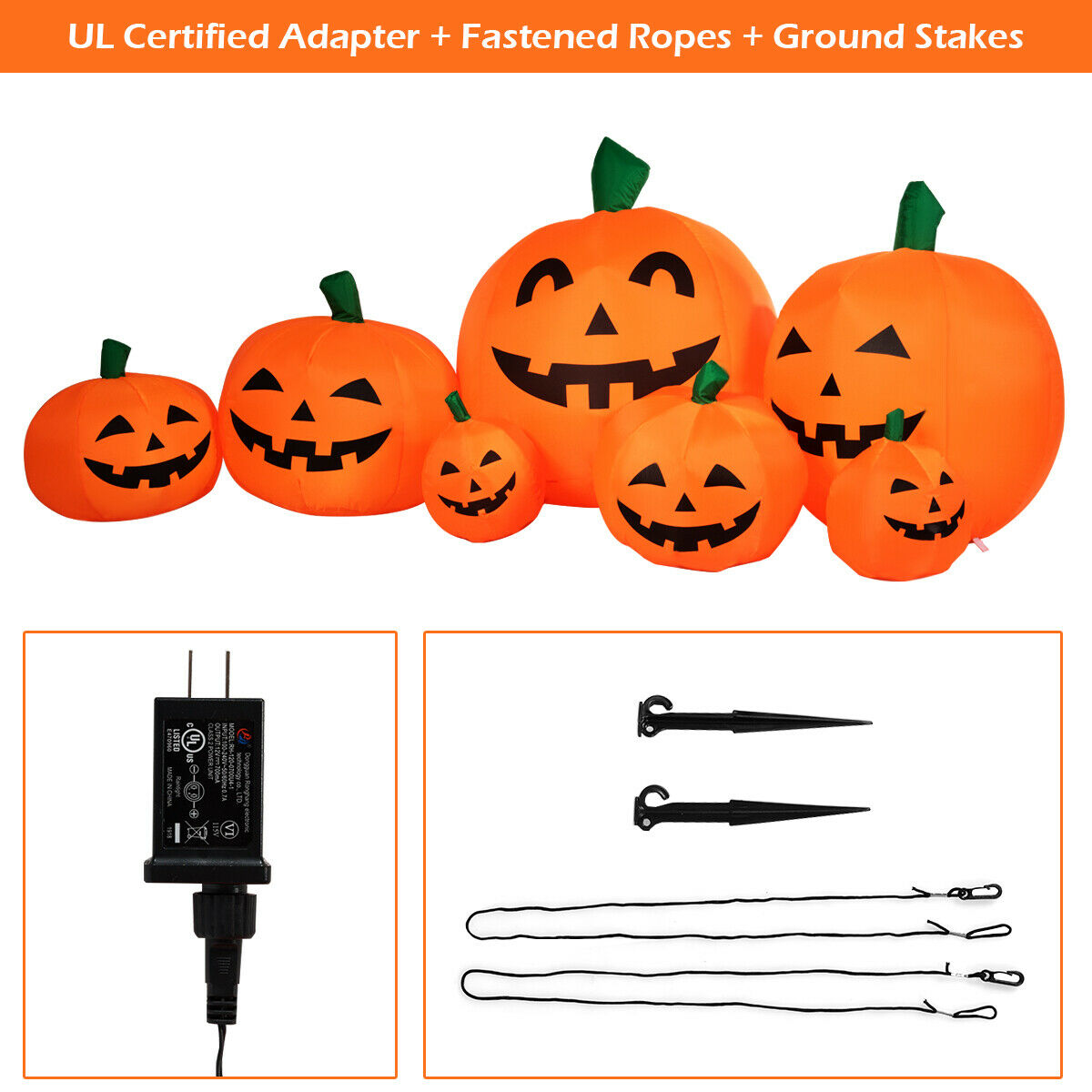 Witchwood™ Gymax 7.5ft Inflatable Halloween Pumpkins Set 7 Pumpkins Patch w/ Energy-saving LED & Adapter