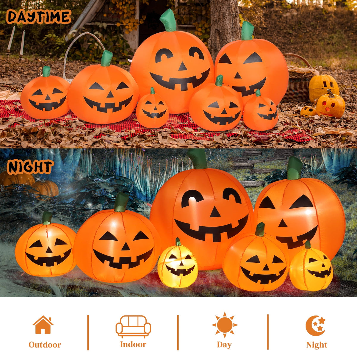 Witchwood™ 7 FT Halloween Inflatables Pumpkin, Halloween Decoration 7 Blow up Pumpkins w/ Build-in LEDs for Halloween Party