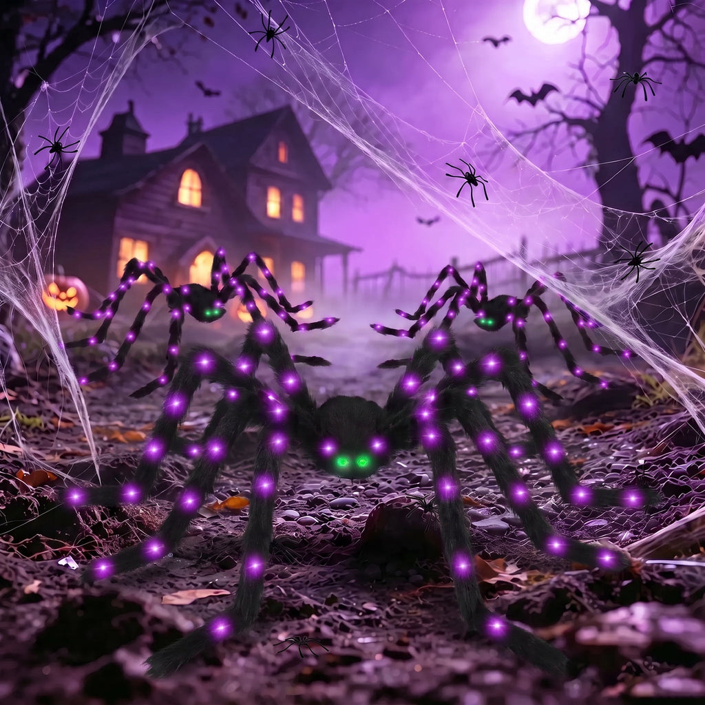 Witchwood™ Halloween Spider Decorations Set, 5FT and 2 Pack 4FT Lighted Giant Spider Decorations for Halloween Party Indoor Outdoor Yard Home Decor