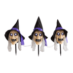 Witchwood™ Light-Up Witch Head Yard Stake Halloween Decorations - 3 Pieces