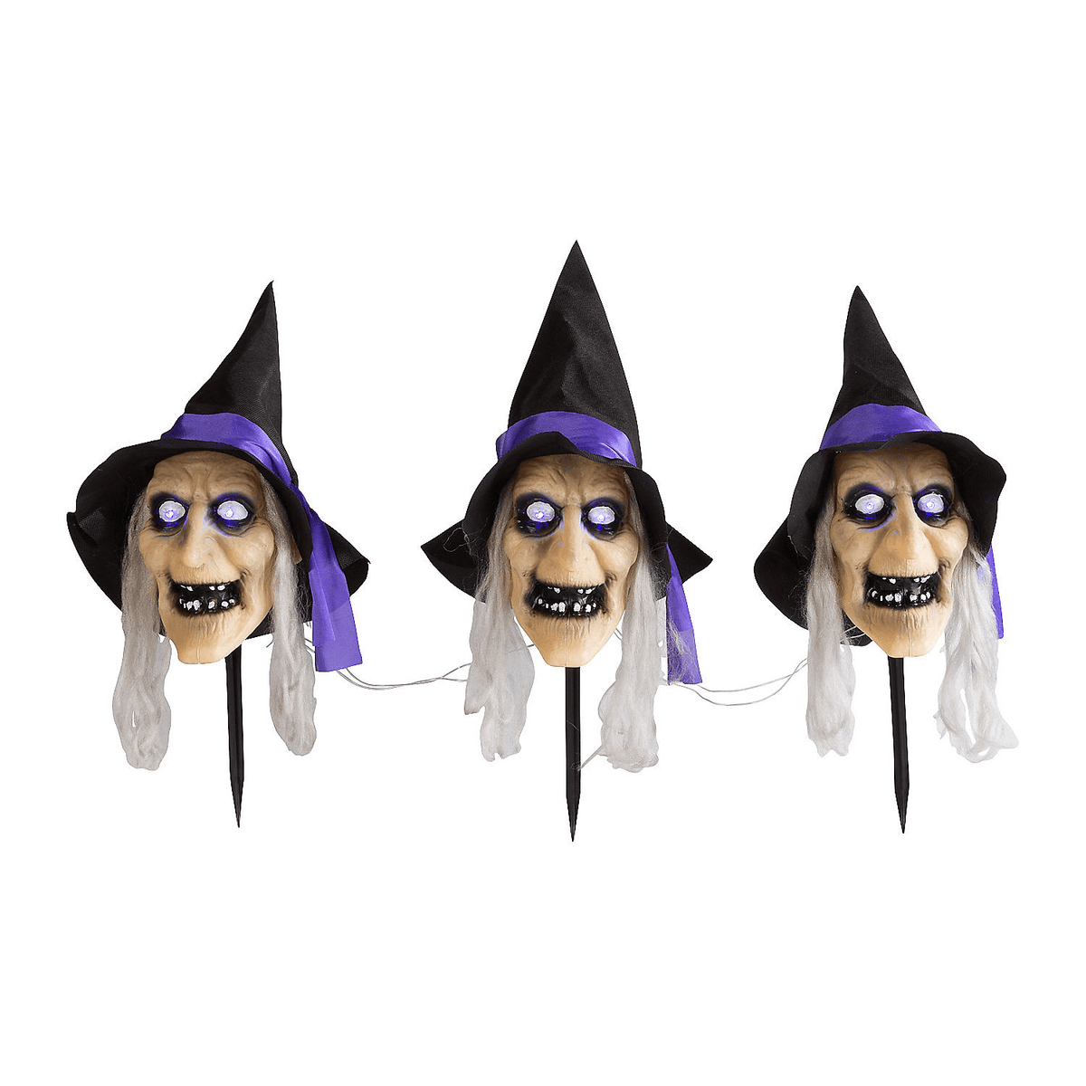 Witchwood™ Light-Up Witch Head Yard Stake Halloween Decorations - 3 Pieces