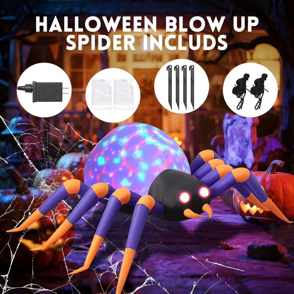Witchwood™ 8 FT Halloween Spider Inflatables Outdoor Decorations, Blow Up Yard Decoration with Built-in LED Lights for Holiday, Party, Yard, Garden