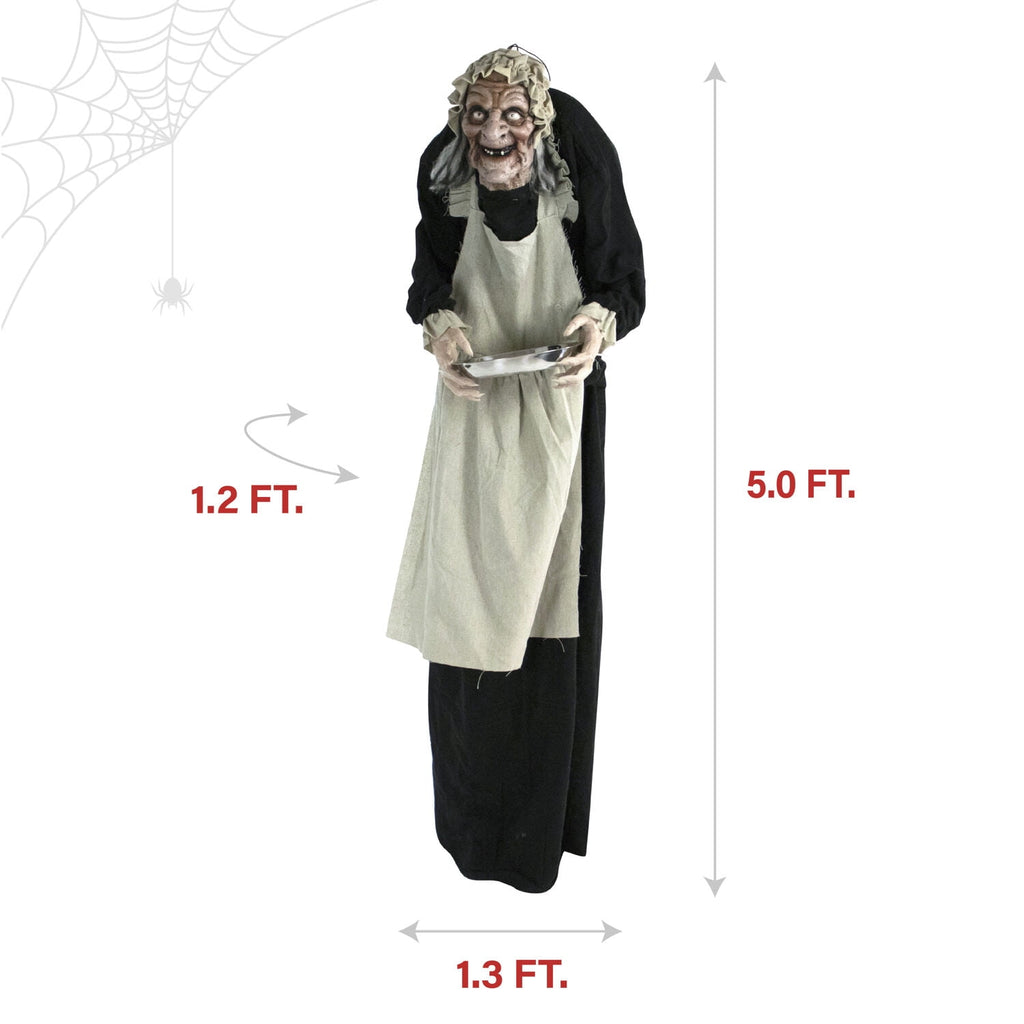 Witchwood™ 5 ft Life-Size Animatronic Indoor/Covered Outdoor Zombie Maid Halloween Decoration, HHLADY-4FLSA