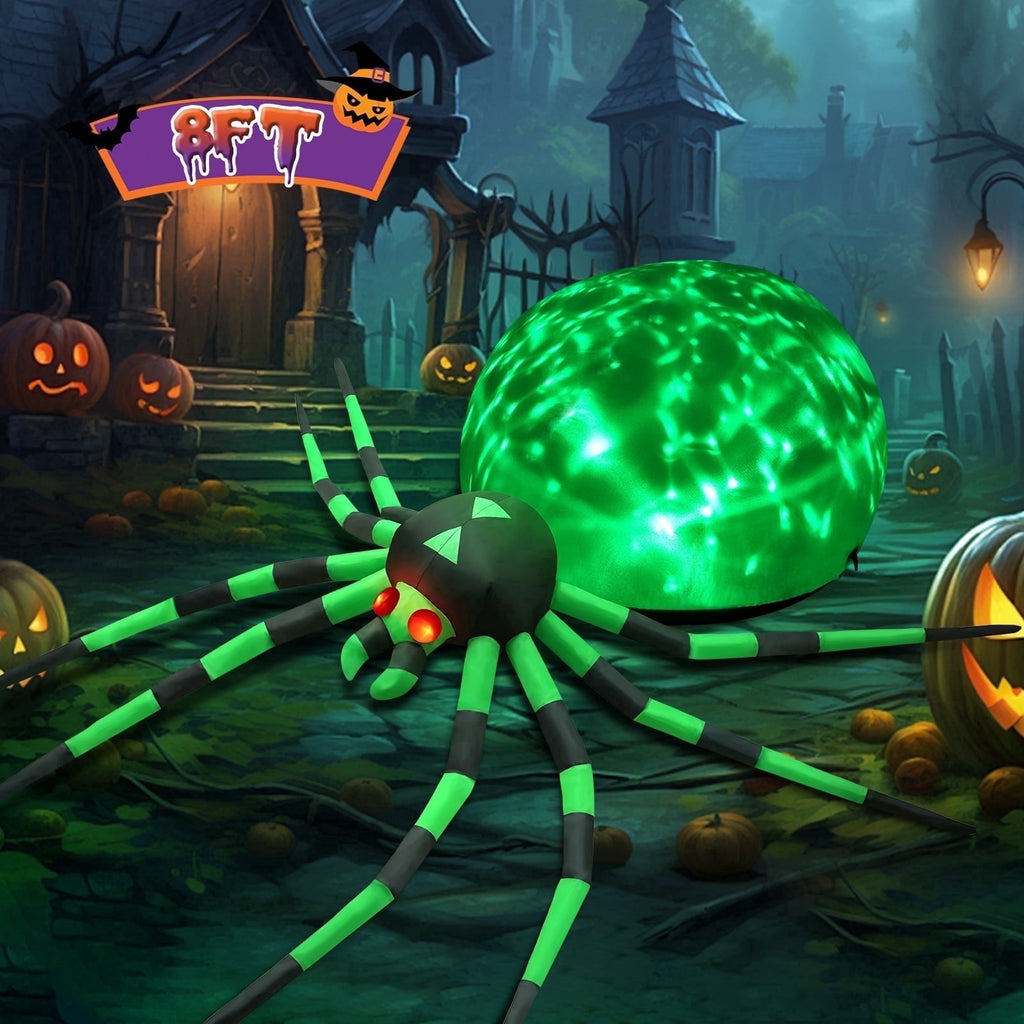 Witchwood™ 8FT Halloween Inflatables Outdoor Decorations Giant Spider Decorations with LED Lights and Air Pump Blow up Inflatable Green