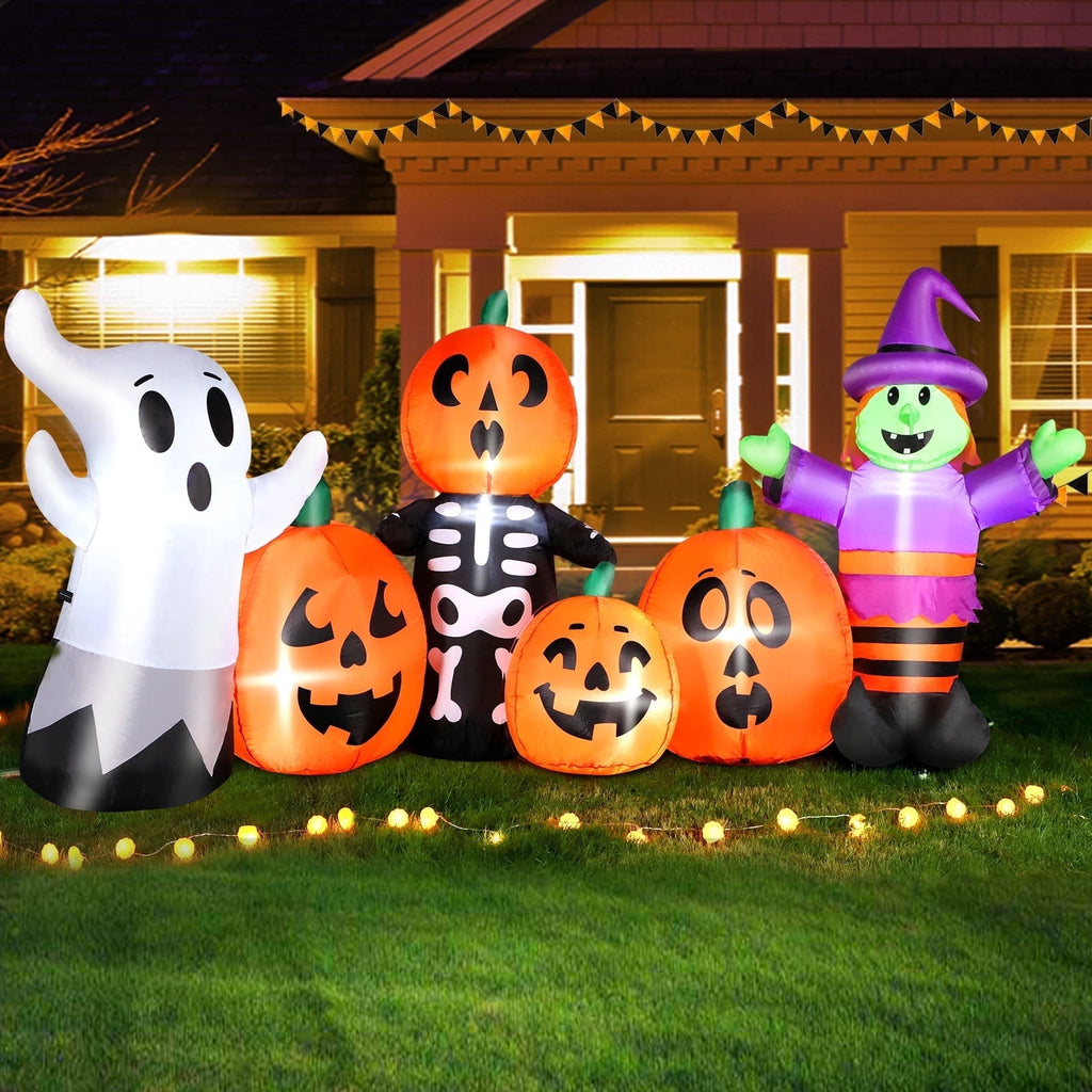 Witchwood™ 8FT Length Halloween Inflatable Witch, Ghost, with Pumpkin Outdoor Decoration for Party Garden Lawn House Holiday Decor,Built-in LED Lights & Powerful Air Blower
