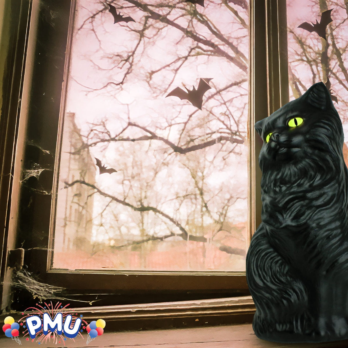 Witchwood™ PMU Halloween Black Cat - Blow Mold Plastic Cat Statue - Perfect Décor for Halloween, Home, Yard, Lawn, Garden, Indoor and Outdoor - Best for Party Favors and Supplies - (Yellow Eyes) 17 Inch Pkg/1