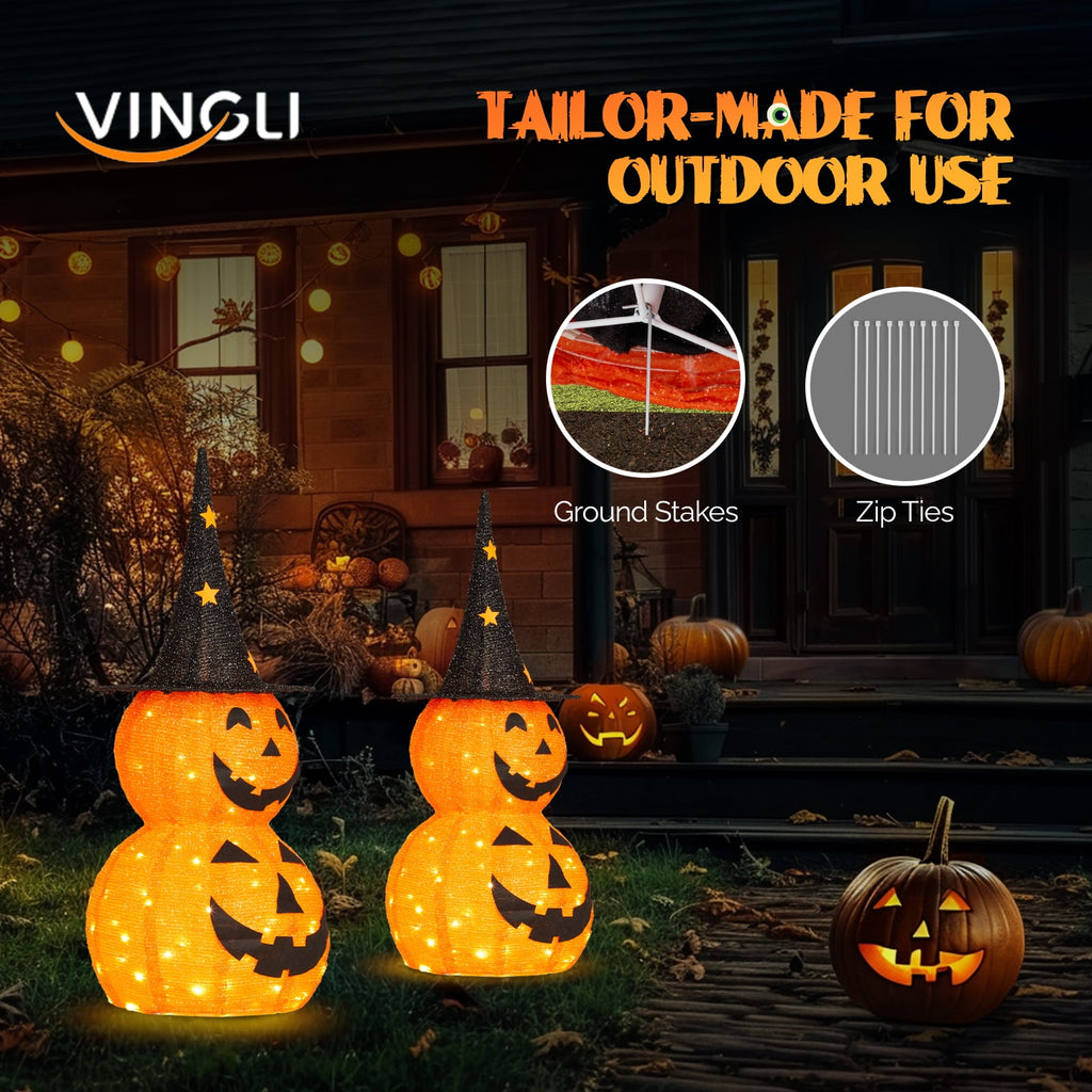 Witchwood™ 3FT Pumpkins Halloween Lighted Pumpkin Outdoor Decoration for Holiday Lawn Garden Party,2Pcs