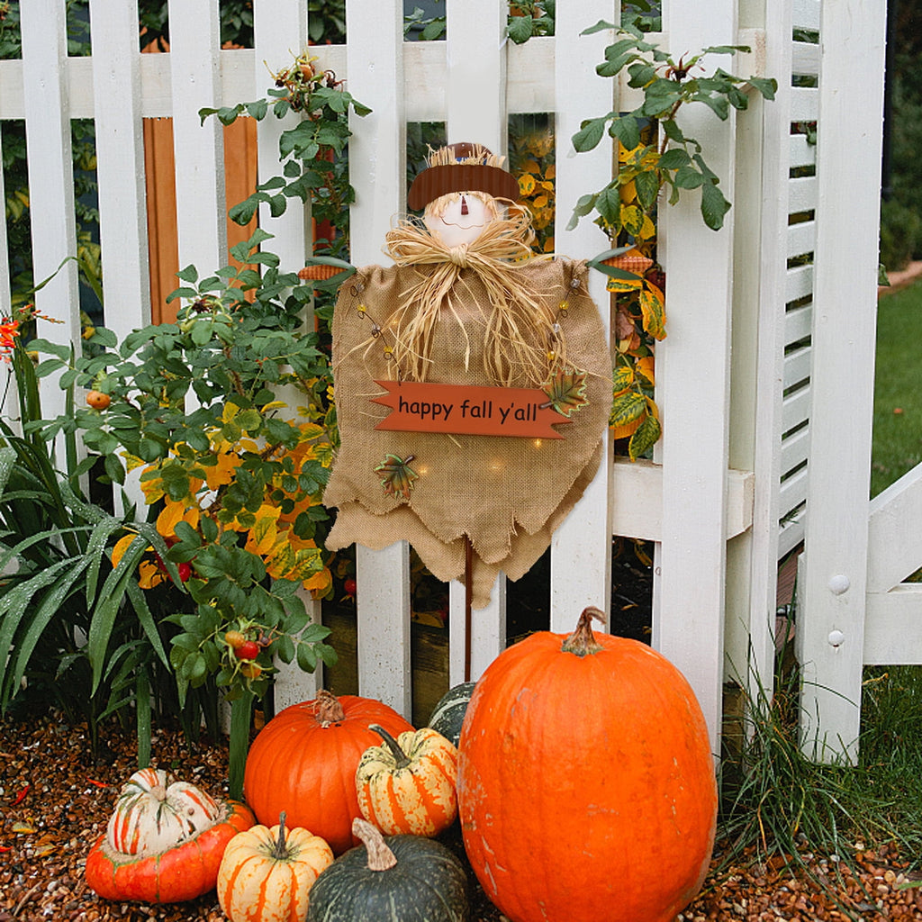 Witchwood™ Fall Scarecrow Yard Stake with LED Lights Happy Fall Ya'll Scarecrow Garden Stake Autumn Harvest Halloween Thanksgiving Outdoor Yard Decorations