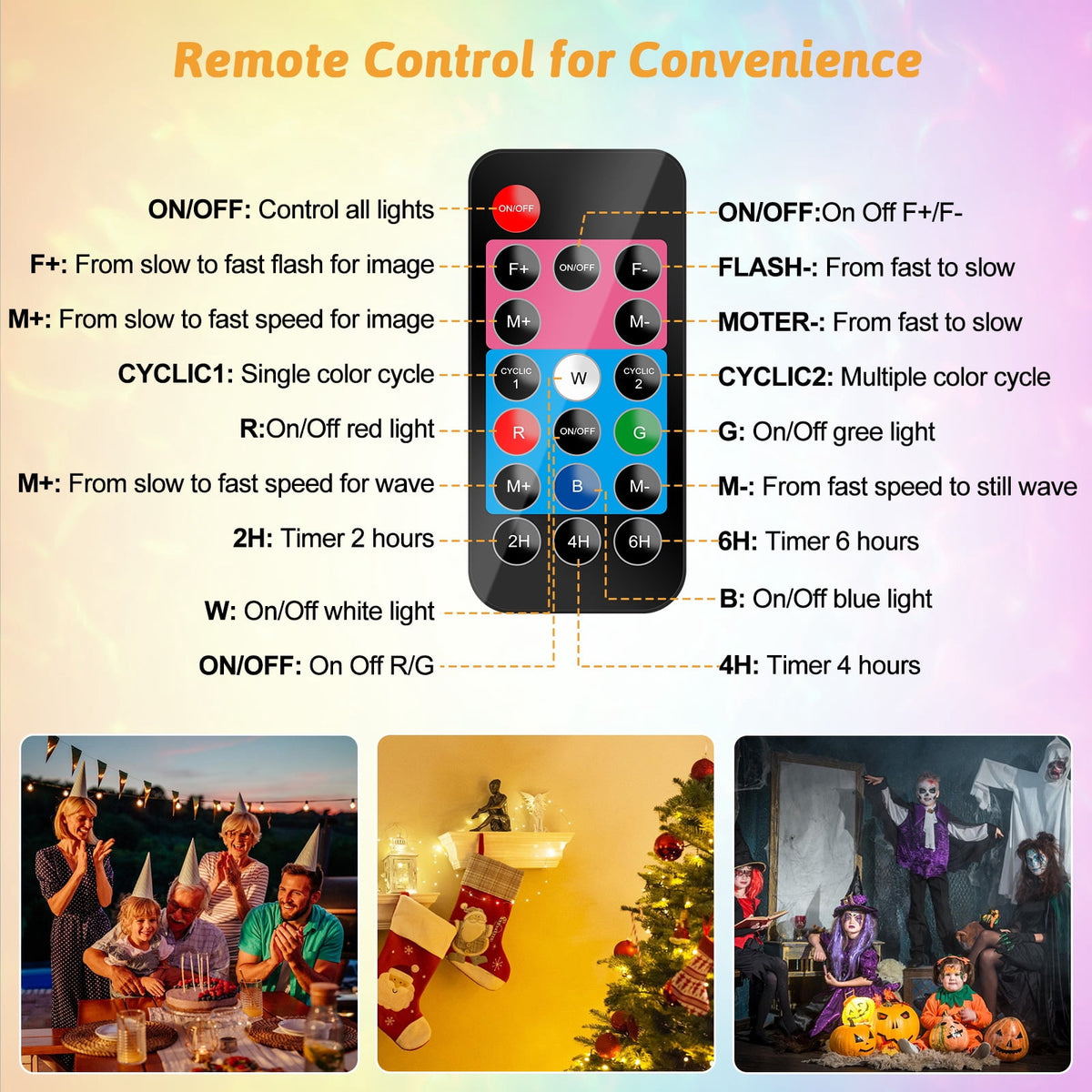 Witchwood™ Outdoor HD projector light, remote control 16 switchable modes, Christmas Halloween celebrations, birthdays, weddings and parties, waterproof light show
