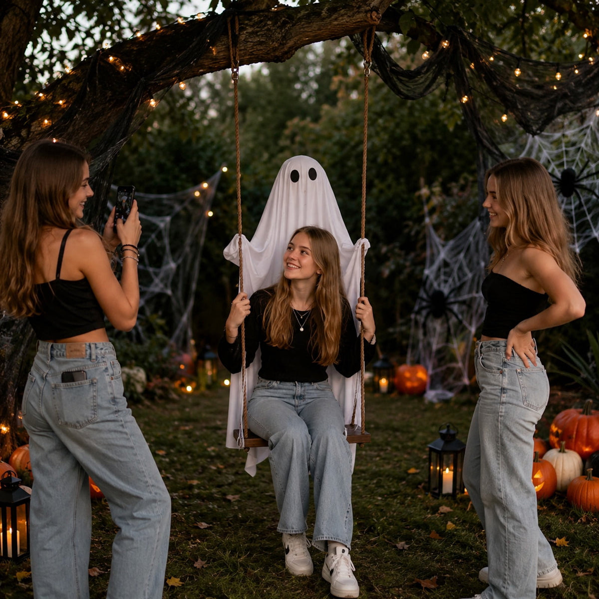 Witchwood™ Halloween 6 ft Hanging Swing Ghost with Remote Control and Lights, Outdoor Halloween Decorations, Outdoor Decor Spooky Cute Ghosts Decoration Flying Props for Tree Porch Yard Garden Lawn House