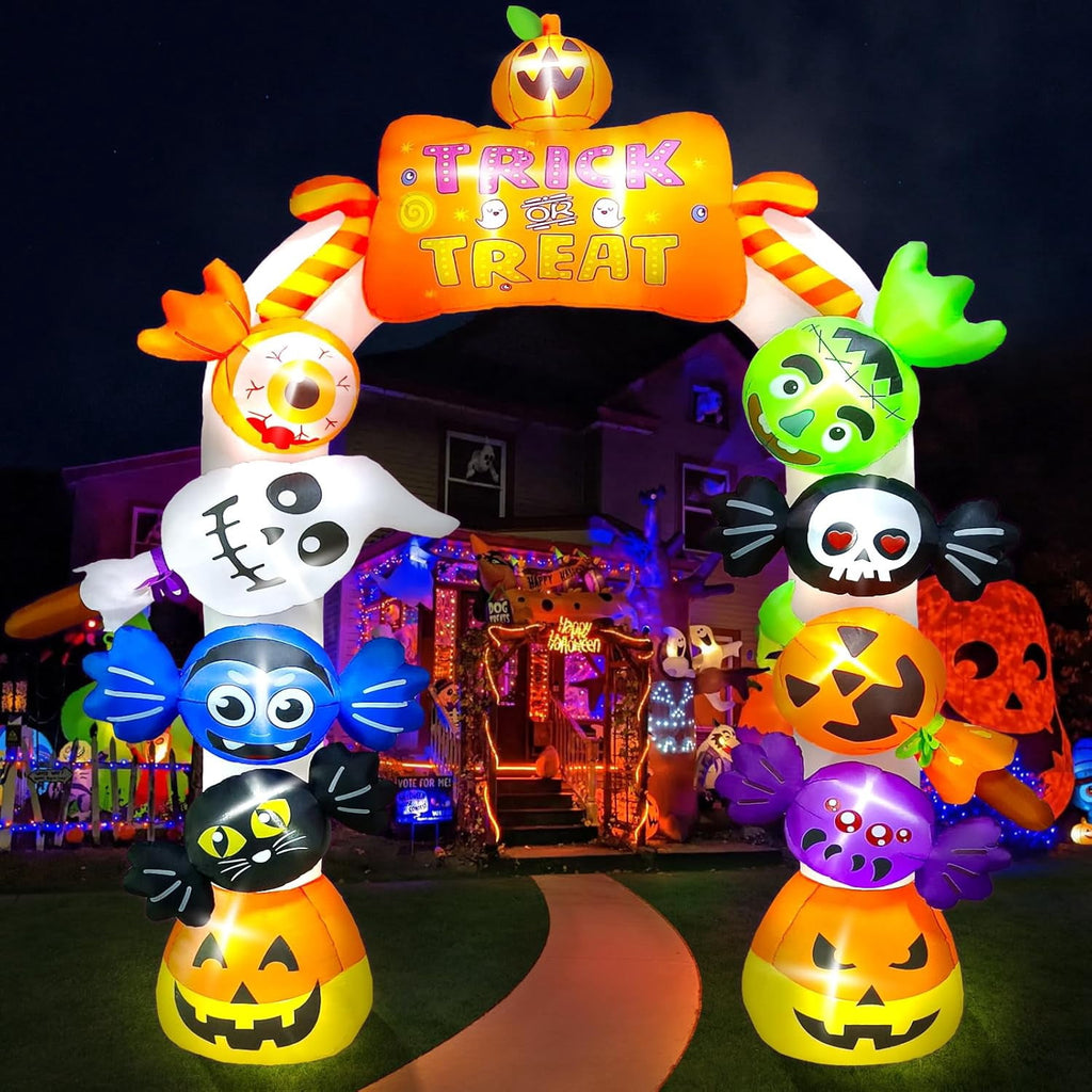Witchwood™ 10FT Inflatable Candy Ghost Pumpkin Archway with Built-in Lights ? Giant Outdoor Yard & Garden Decoration for Halloween, Indoor/Outdoor Use