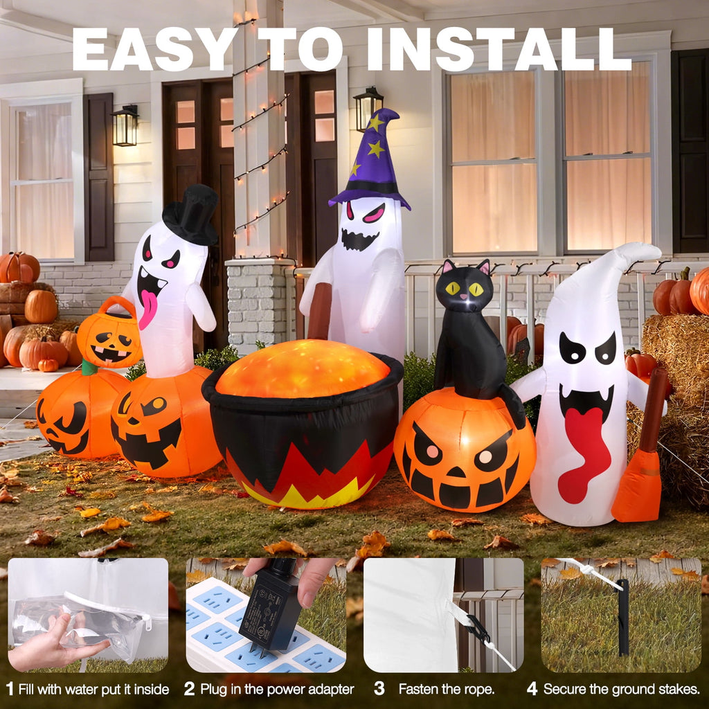 Witchwood™ 8.5FT Halloween Inflatables Pumpkin Ghost Family with Built-in LED Lights, Halloween Blow up Yard Decorations