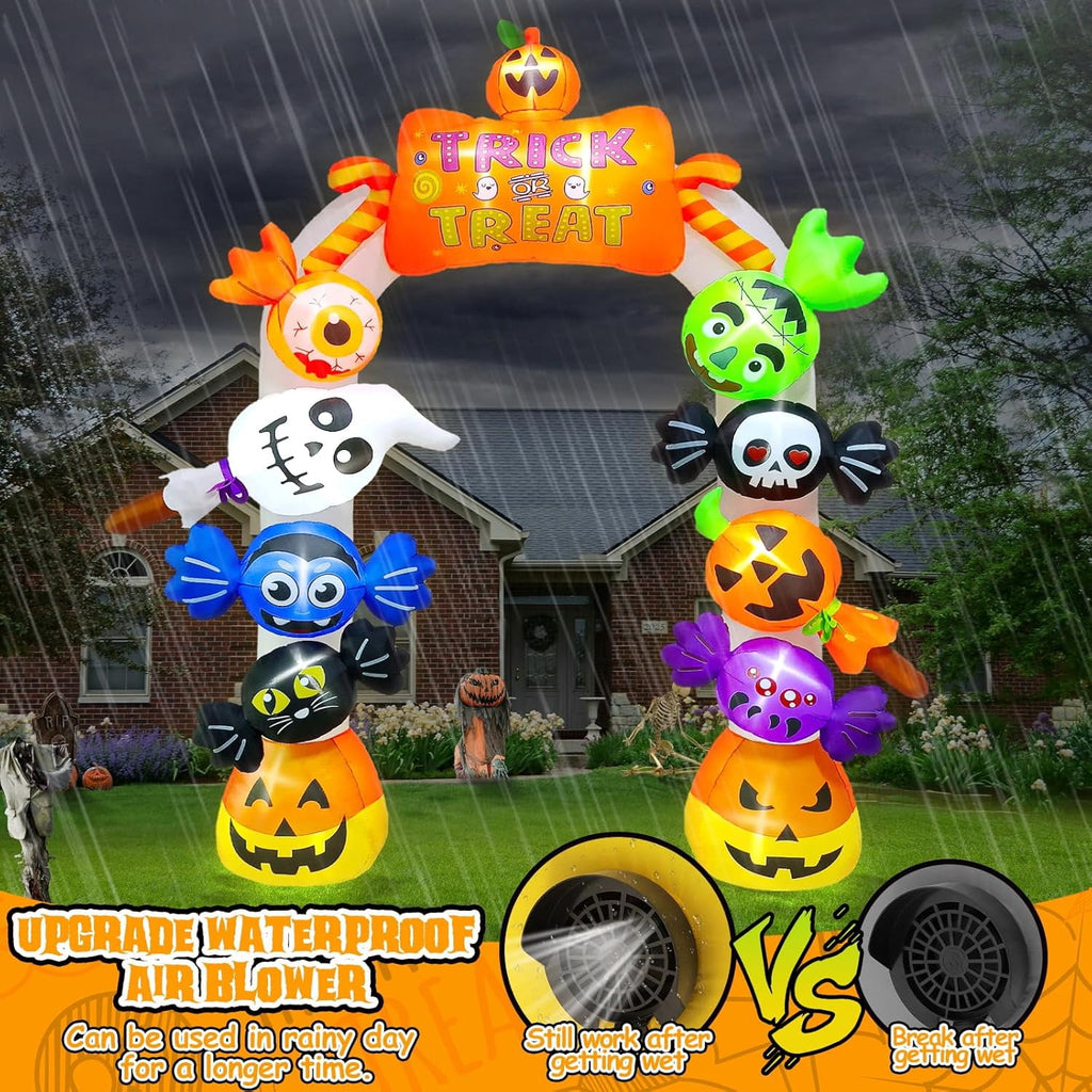 Witchwood™ 10FT Inflatable Candy Ghost Pumpkin Archway with Built-in Lights ? Giant Outdoor Yard & Garden Decoration for Halloween, Indoor/Outdoor Use