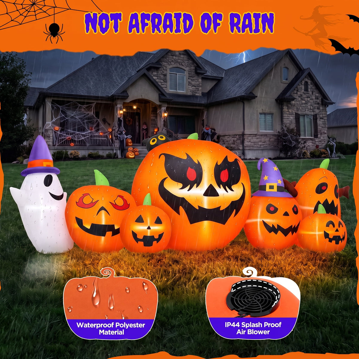 Witchwood™ 7.9FT Halloween Inflatable Pumpkin Ghost with Lights, Halloween Blow Ups Outdoor Decoration for Home Party