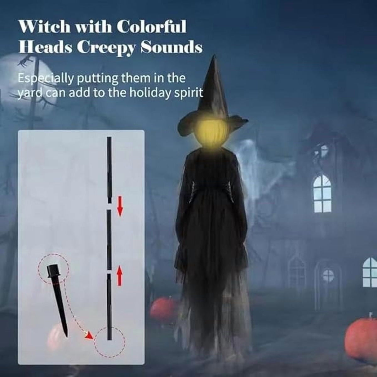 Witchwood™ Halloween Witch Decorations Outdoor, 59" Light Up Witches Holding Hands Witches with Stakes, Voice Control Screaming Life Size Witches Waterproof for Yard Garden Lawn Decor, 3 count