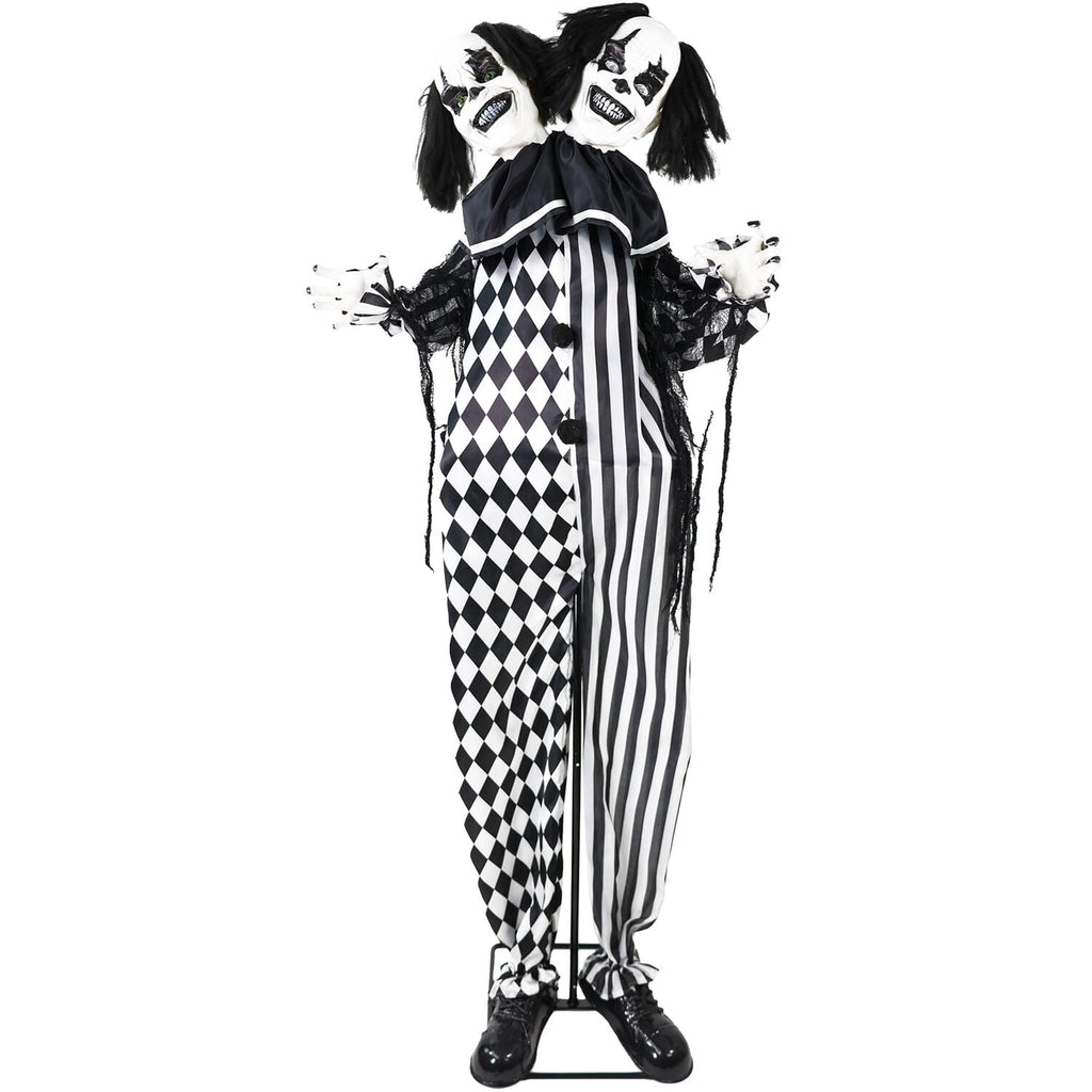 Witchwood™ Lifesize 5.5 ft Animatronic Two-Headed Clown with Lights and Sound, Indoor/Outdoor Halloween Decoration, HHCLOWN-37FLSA