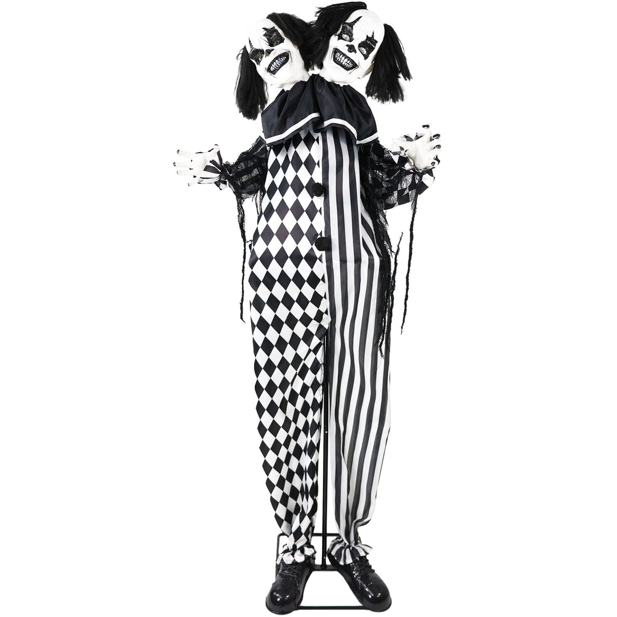 Witchwood™ Lifesize 5.5 ft Animatronic Two-Headed Clown with Lights and Sound, Indoor/Outdoor Halloween Decoration, HHCLOWN-37FLSA