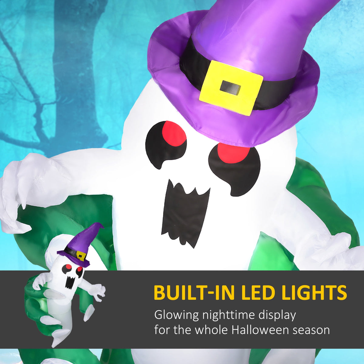 Witchwood™ Outsunny 3.9ft Inflatable Halloween Window Sticker Ghost, Halloween Decoration with LED Lights for Garden Indoor Outdoor