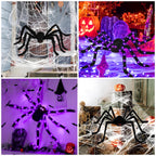 Witchwood™ Spider Webs Halloween Decorations Outdoor, 50" Light Up Giant Spider + 276" Triangular Spider Webs, Yard Outdoor Halloween Decor