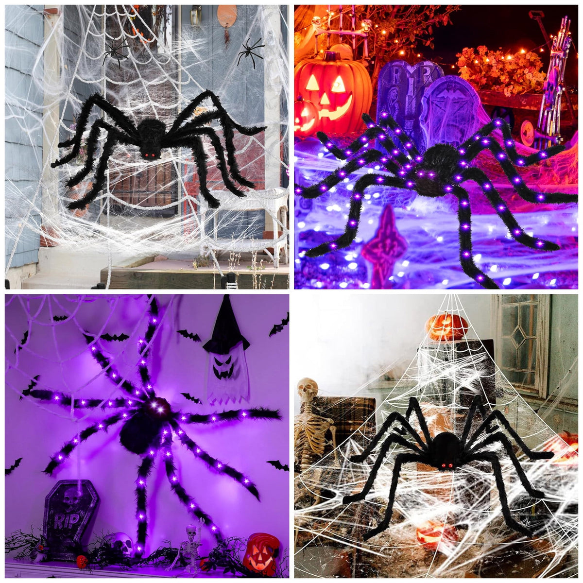 Witchwood™ Spider Webs Halloween Decorations Outdoor, 50" Light Up Giant Spider + 276" Triangular Spider Webs, Yard Outdoor Halloween Decor