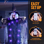 Witchwood™ 6ft Halloween Witch Decoration,Outdoor Scary Halloween Animatronic Hanging Witch with Light Up Eyes and Sound Decoration for Halloween Outdoor