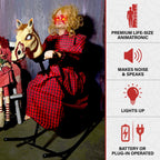 Witchwood™ 3.2 ft Voice & Sound-Sensor Rocking Horse Girl Halloween Animatronic, HHRCKHRSGRL-1FLSA