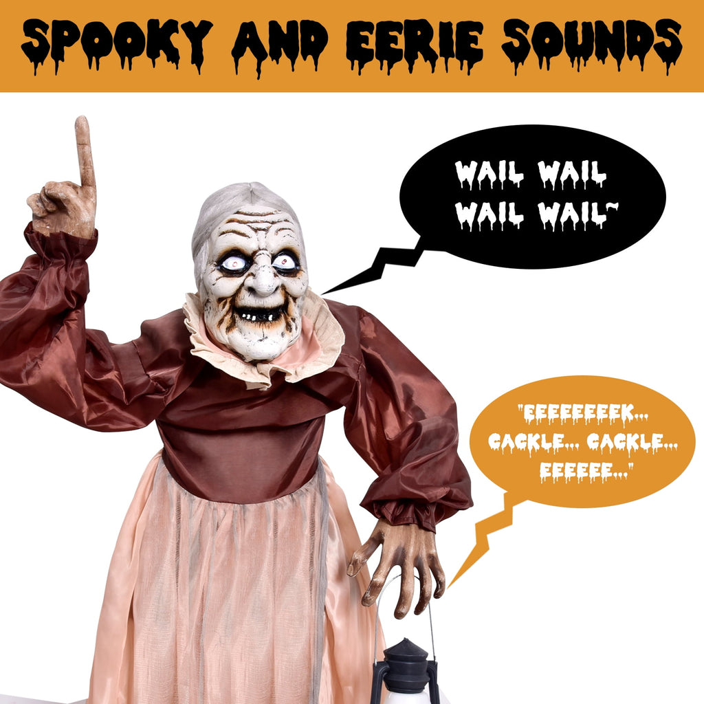 Witchwood™ 5FT Halloween Animatronics Life Size Witch Scary Prop, Motion Activated Outdoor Decoration for Haunted House Party Lawn Patio Yard Decor