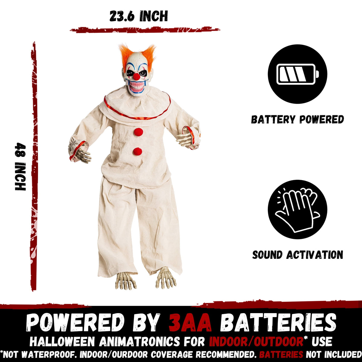 Witchwood™ Halloween Animatronic Sitting Clown Animated Decorations - Sound Activated with Creepy Sound, Light Up Eyes, Scary Move, Haunted House Holiday Spooky Decor Horror Prop, for Indoor Outdoor