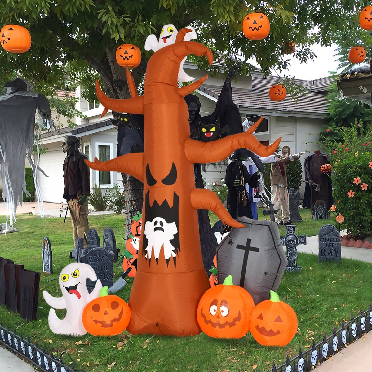 Witchwood™ Coolmade 8 ft Halloween Inflatable Outdoor Dead Tree with Ghosts Pumpkins Tombstone Bat, Halloween Blow Up Yard Decorations Clearance with Build-in LED Lights for Holiday Party Lawn Yard Garden