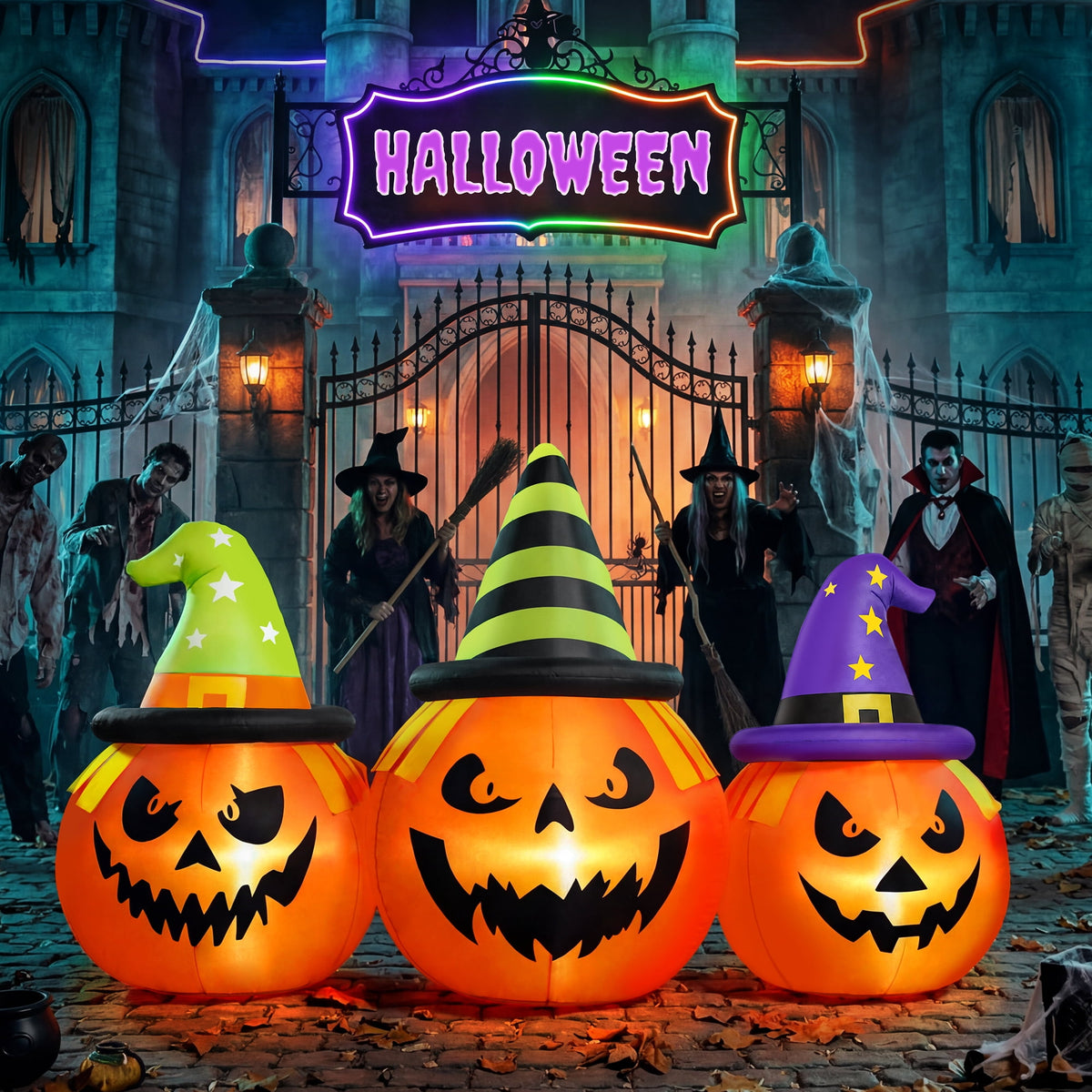 Witchwood™ 6FT Halloween Inflatable Pumpkins Decorations with LED Lights, Halloween Blow Ups Decoration for Home Party