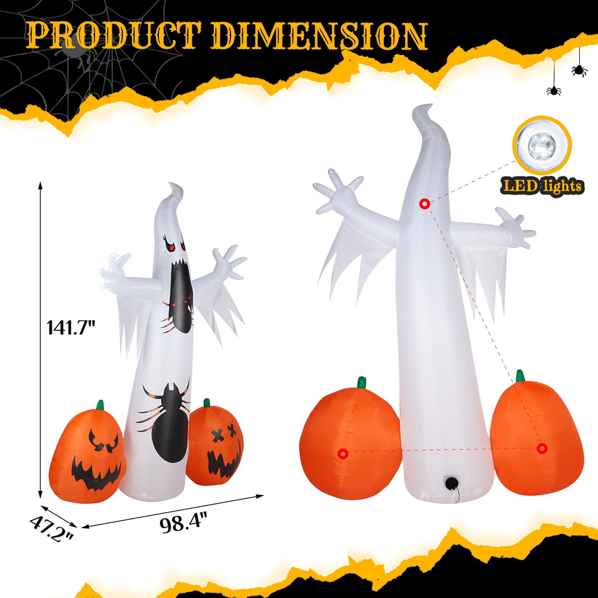 Witchwood™ 12 FT Halloween Inflatables Ghost Pumpkin Outdoor Halloween Decoration