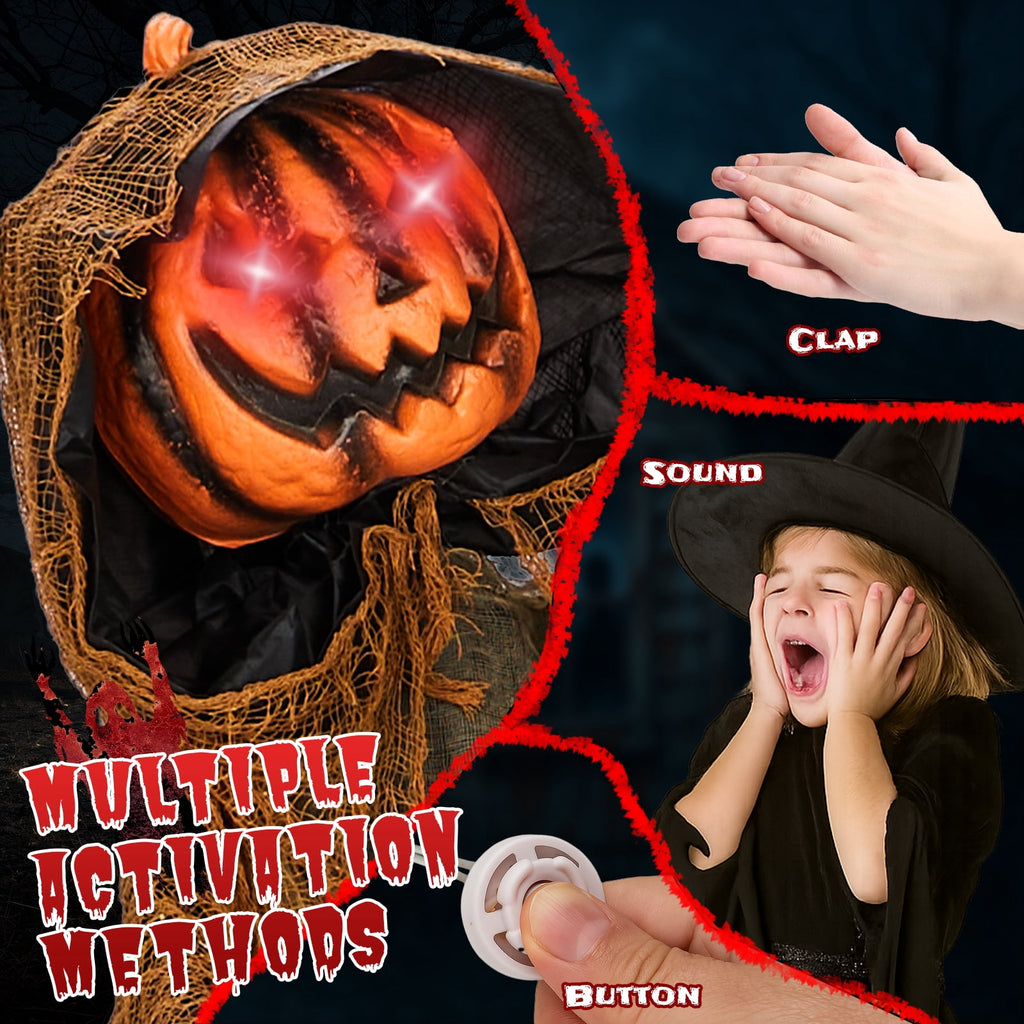 Witchwood™ 6ft Pumpkin Man Animated Animatronic Decoration Creepy Halloween w/ Classic Cape Creepy Cloaked Jack-o'-Lantern for Porch & Yard