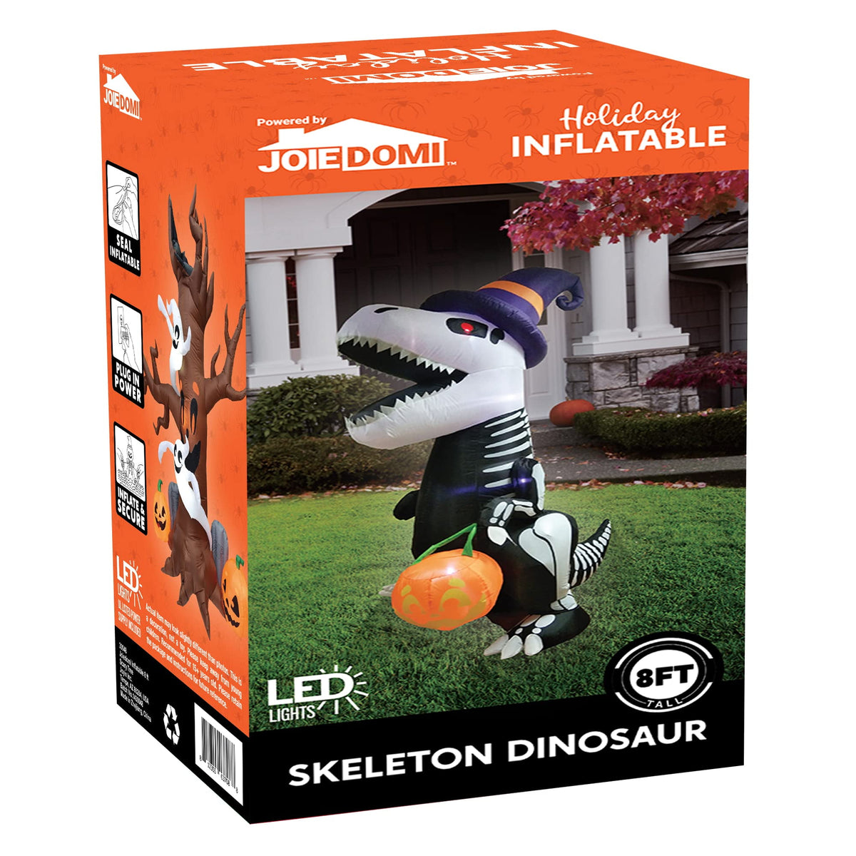 Witchwood™ 8 FT Halloween Inflatable Skeleton Dinosaur with Build-in LEDs Pumpkin Decorations,Halloween Outdoor Decorations Blow up Yard Decorations