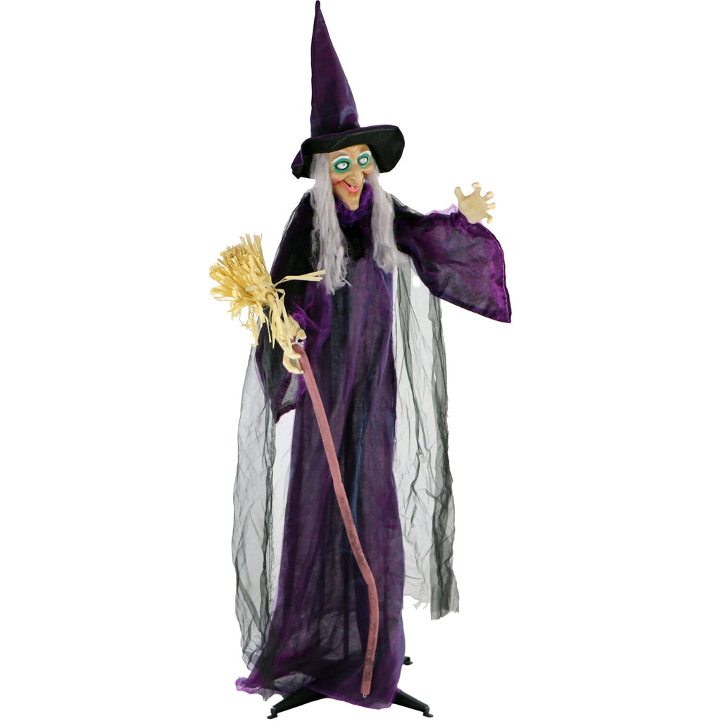 Witchwood™ Life-Size Animated Talking Witch w/ Broomstick, 6 ft Halloween Decoration, HHWITCH-5FLSA