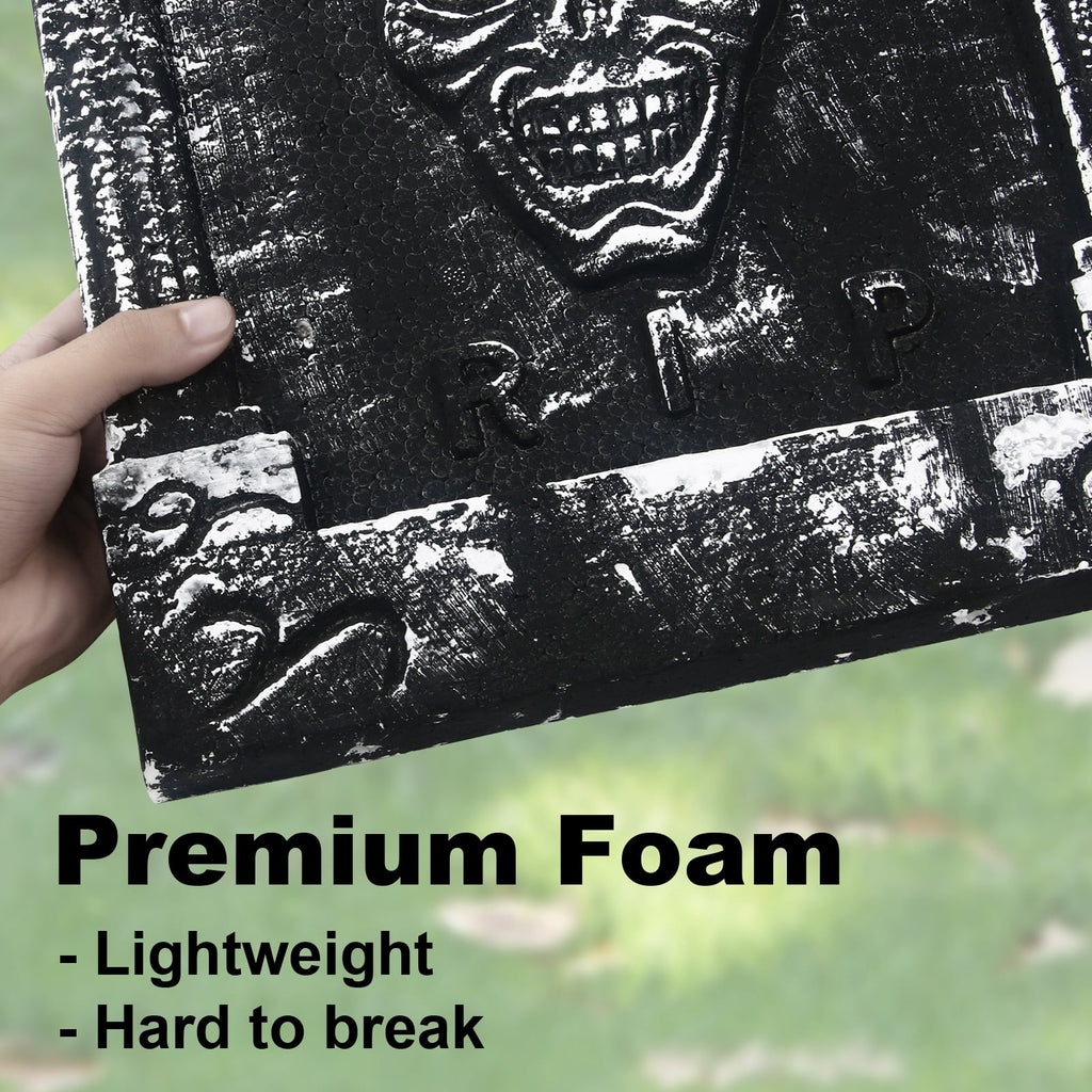 Witchwood™ Halloween Foam RIP Graveyard Tombstones, 7Pack(3 x L-Size + 4 x XL-Size) Foam Tombstone for Halloween Party Outdoor Decorations