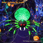 Witchwood™ 8FT Halloween Spider Inflatables Outdoor Decorations for Yard, Giant Green Spider with Blow up Rotating Fire Flame, Large Spooky Spider Props for Halloween Party Garden Lawn House Holiday Room Decor