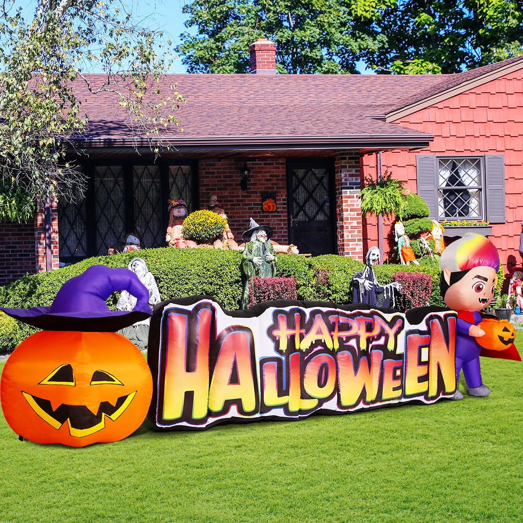 Witchwood™ Halloween Inflatables 11.5 FT Long Vampire With Pumpkin, Outdoor Halloween Inflatables Halloween Blow Ups with LED Lights, Funny Halloween Decorations Inflatables for Halloween Holiday Party