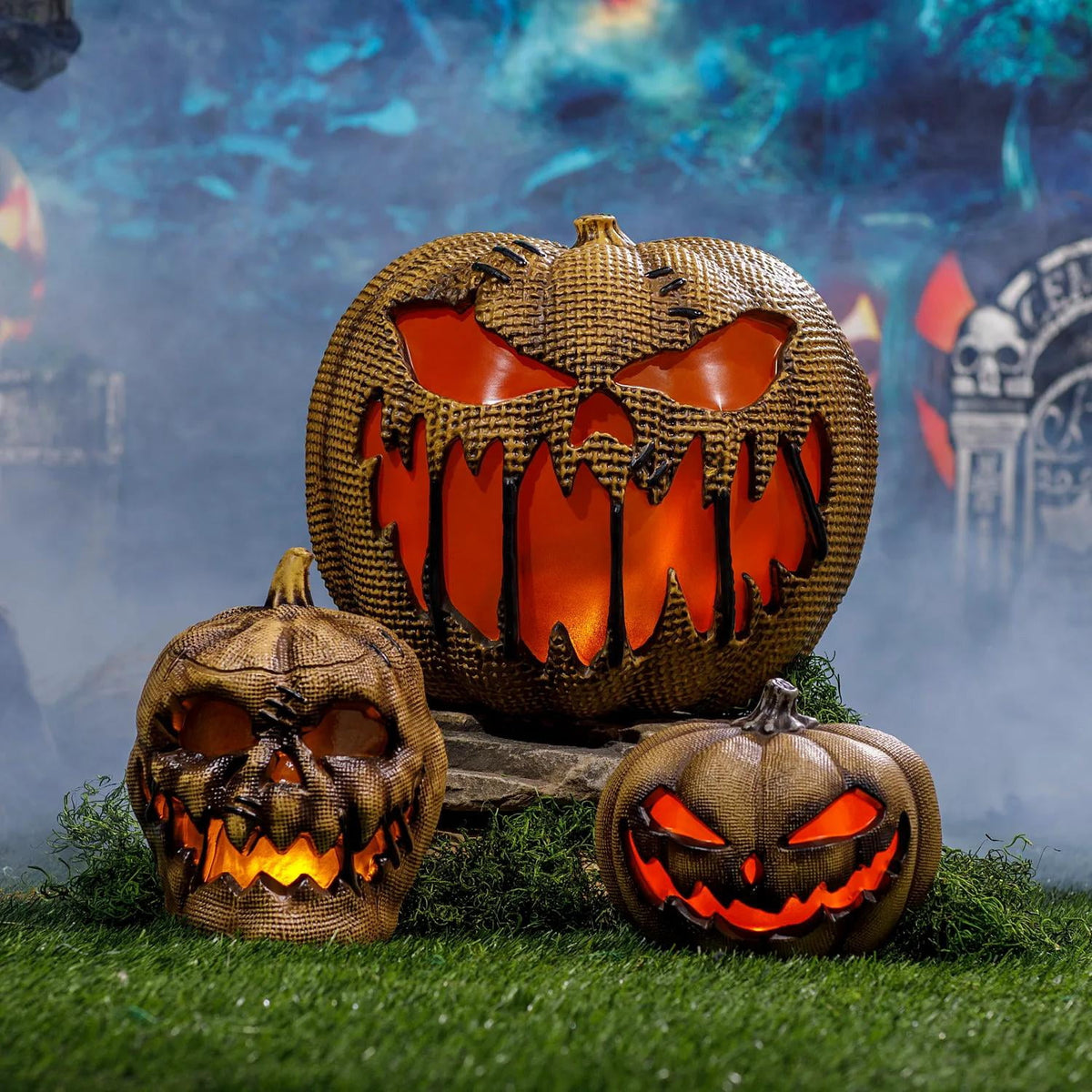 Witchwood™ 14" Animated Flaming Burlap Pumpkin Halloween Decoration
