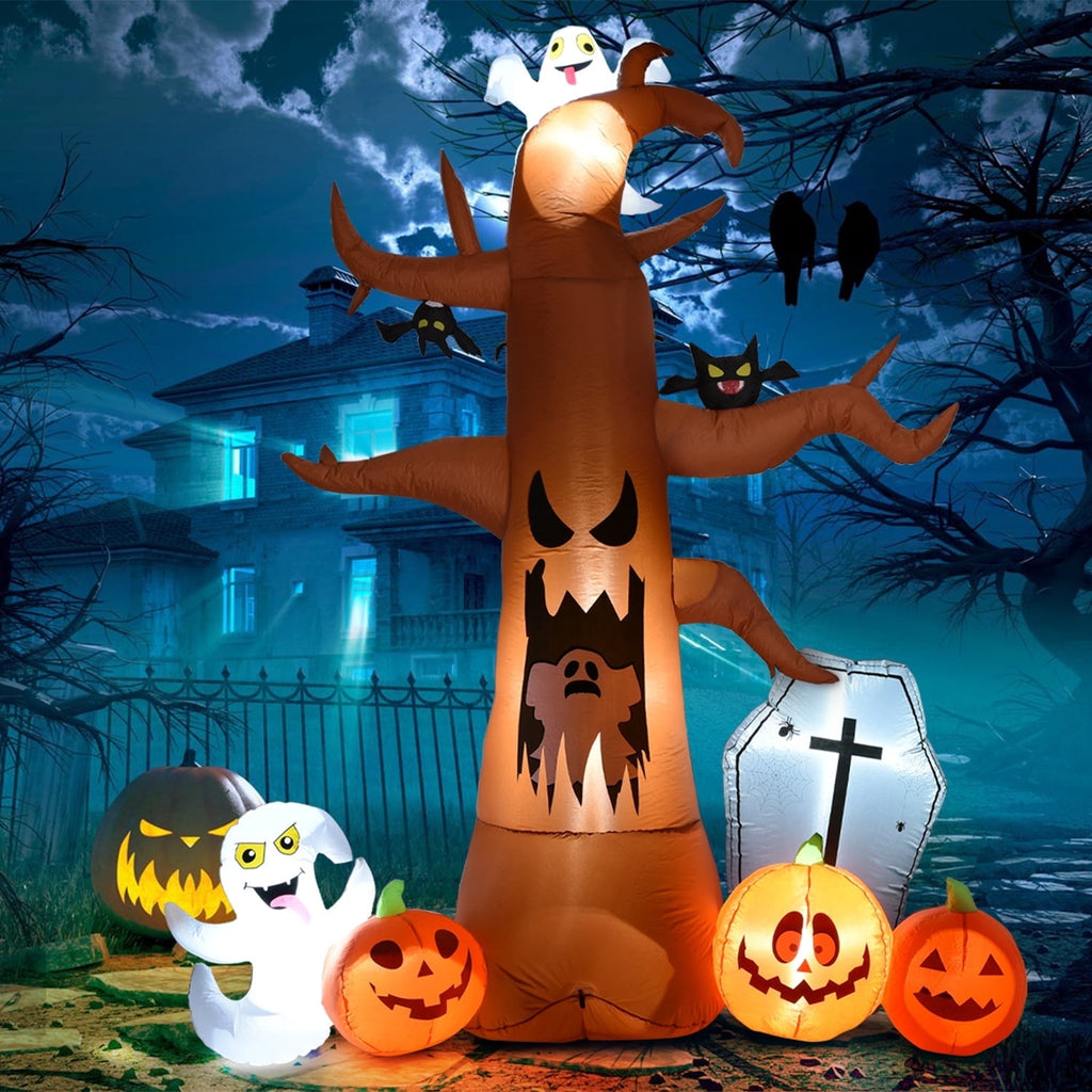 Witchwood™ Coolmade 8 ft Halloween Inflatable Outdoor Dead Tree with Ghosts Pumpkins Tombstone Bat, Halloween Blow Up Yard Decorations Clearance with Build-in LED Lights for Holiday Party Lawn Yard Garden