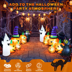 Witchwood™ 8FT Long Halloween Inflatable Pumpkin with Ghost and Black Cat,Outdoor Halloween Decoration with LED Lights for Yard Lawn Garden Porch Party Decor