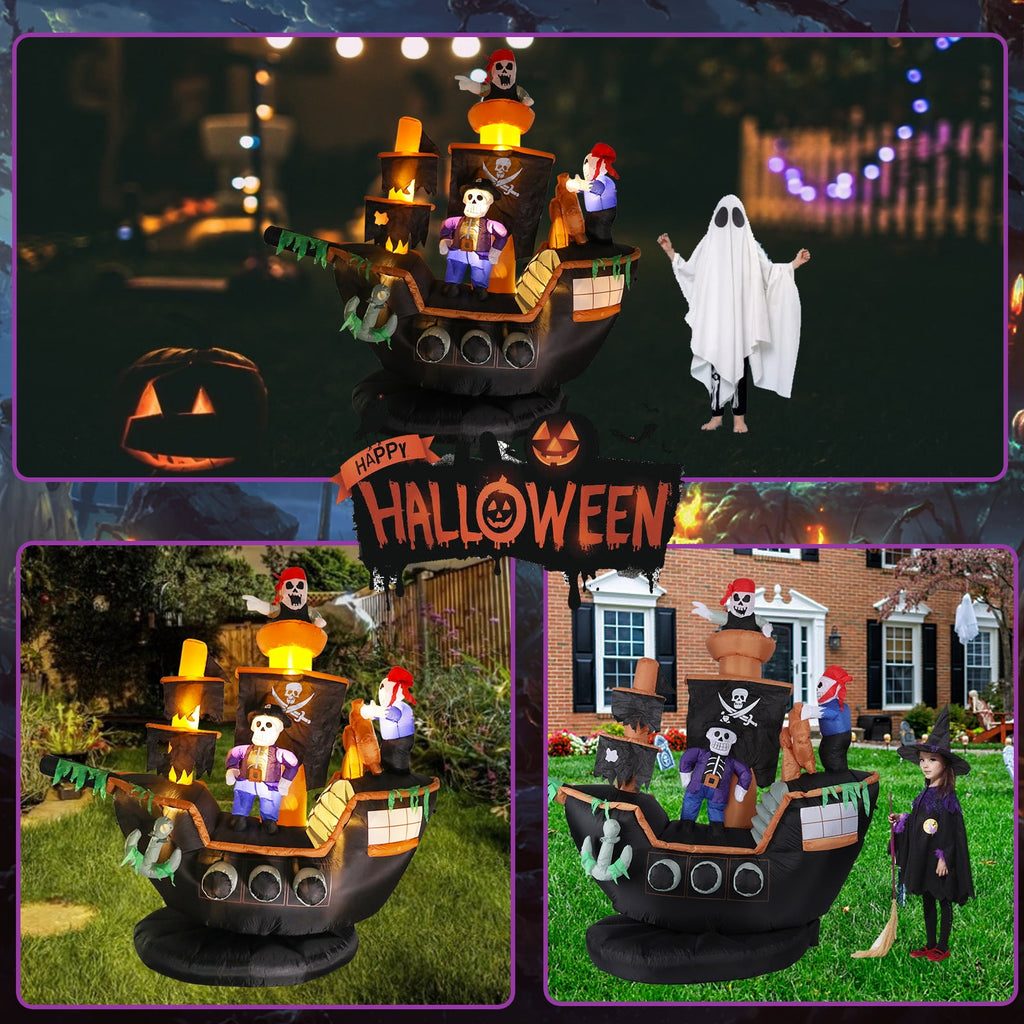 Witchwood™ 7 FT Halloween Inflatable Skeletons Ghosts on Pirate Ship Lights Decor Outdoor Indoor Holiday Decorations, Blow up Lighted Yard Decor, Giant Lawn Inflatables Home Family Outside Decor