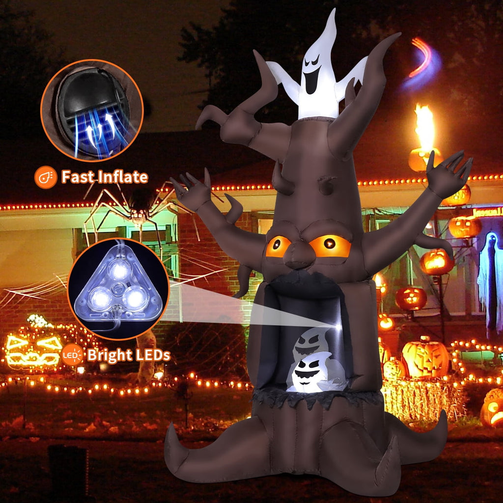 Witchwood™ Halloween Inflatables 9 FT Animated Halloween Tree Inflatables with Built-in LED lights, Scary Spooky Tree Inflatable with White Ghost, Outdoor Halloween Decorations for Halloween Holiday Party