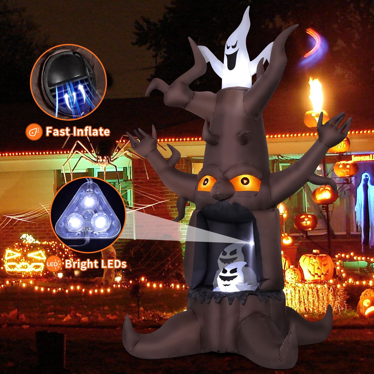 Witchwood™ Halloween Inflatables 9 FT Animated Halloween Tree Inflatables with Built-in LED lights, Scary Spooky Tree Inflatable with White Ghost, Outdoor Halloween Decorations for Halloween Holiday Party