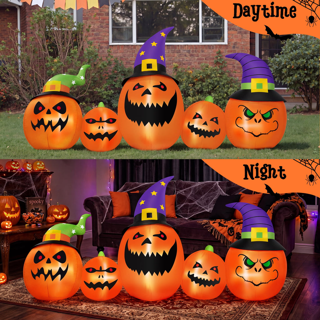 Witchwood™ (2 pack) 8FT Halloween Inflatable Pumpkins Blow ups Outdoor Decorations, Five Pumpkins with LED Lights for Party Yard