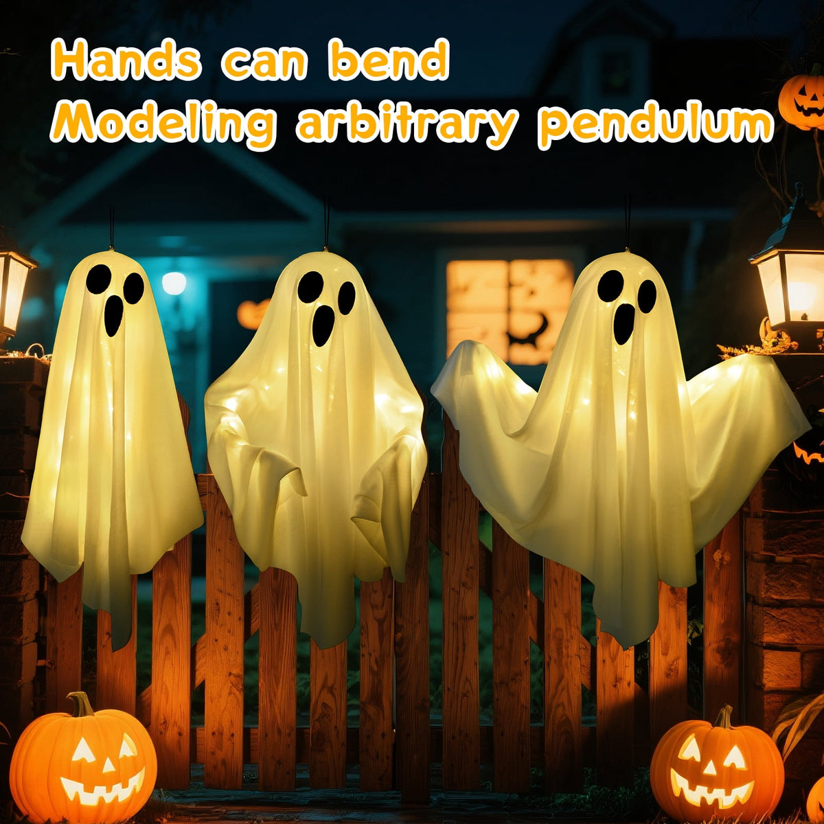 Witchwood™ 3 pack Hanging Ghosts Halloween Decor, 20 inch LED Glowing Ghost Halloween Decorations Outdoor Lights for Yard Porch Tree Garden Patio Bedroom Wall Party, Warm White