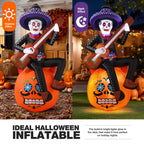 Witchwood™ 6FT Halloween Inflatable Outdoor Decoration, Day of the Dead Skull with Guitar, Blow Up Yard Decor
